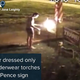 Illustration for article titled Man Who Blowtorched Trump Sign In His Underwear Suggests America Is Already Greatem/em